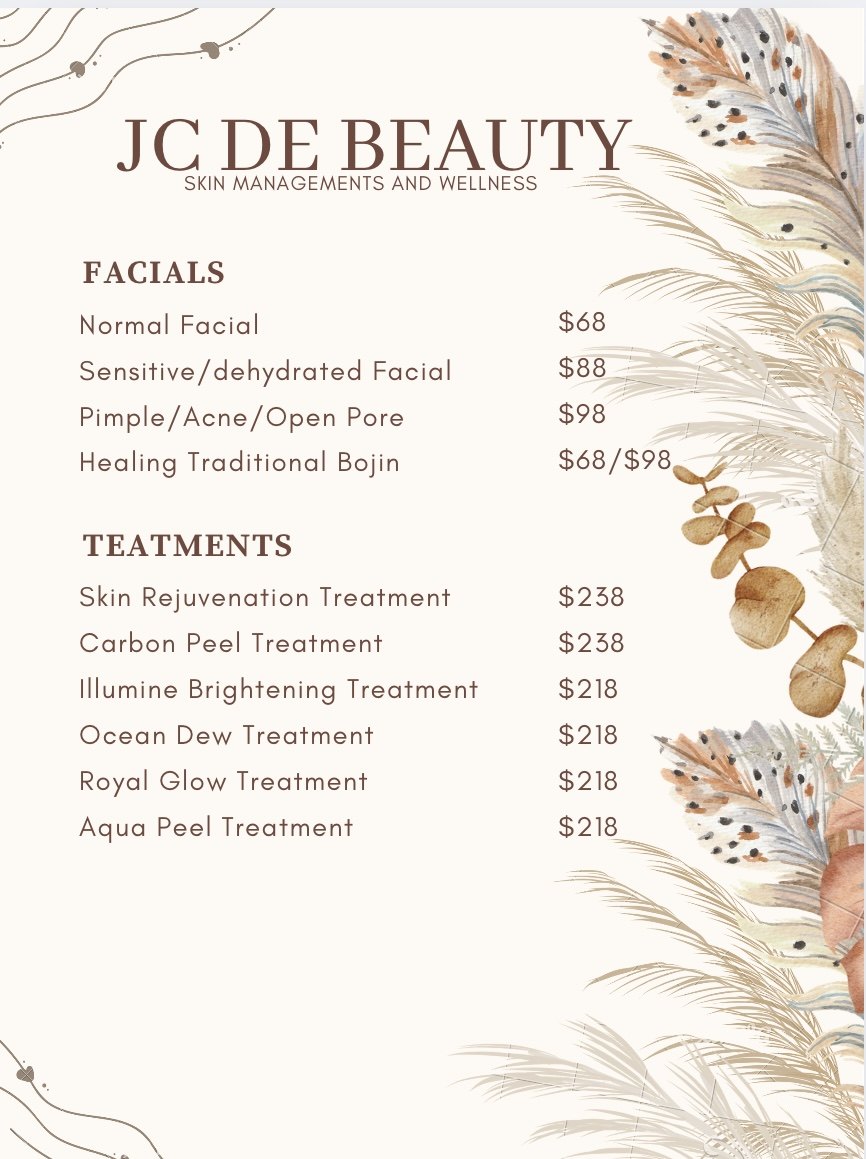 JC DE BEAUTY full price list